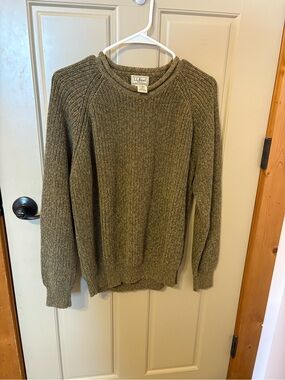 L.L. Bean Moss Green Ribbed Crewneck Sweater